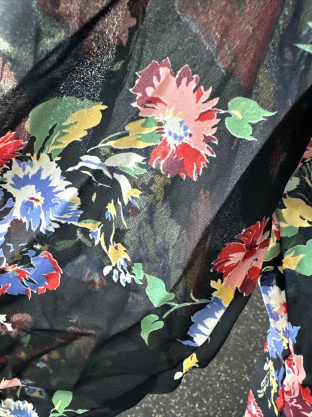Koret Floral Pleated Skirt Sheer Button-Up Blouse Set 8 Black Multicolor Elastic - Picture 12 of 13